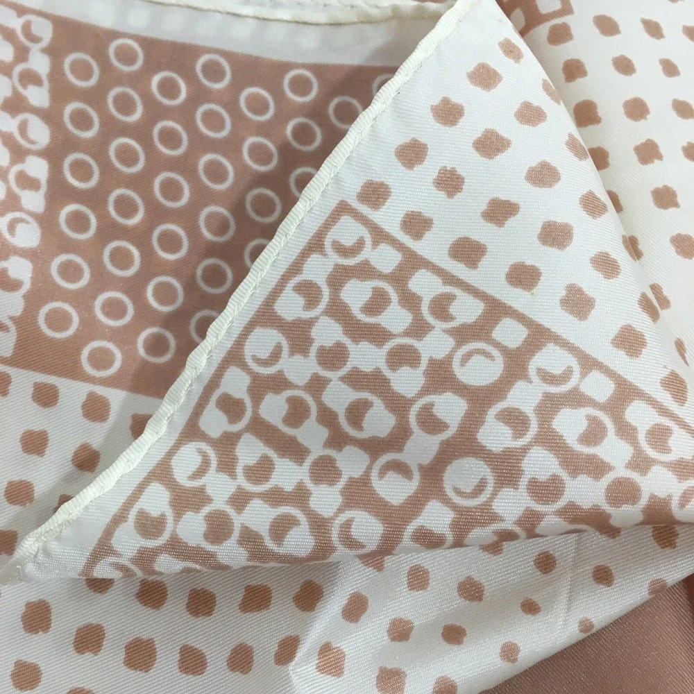 MCM Vintage Scarf Tan White Geometric Abstract 27 in Square Rolled Hem
